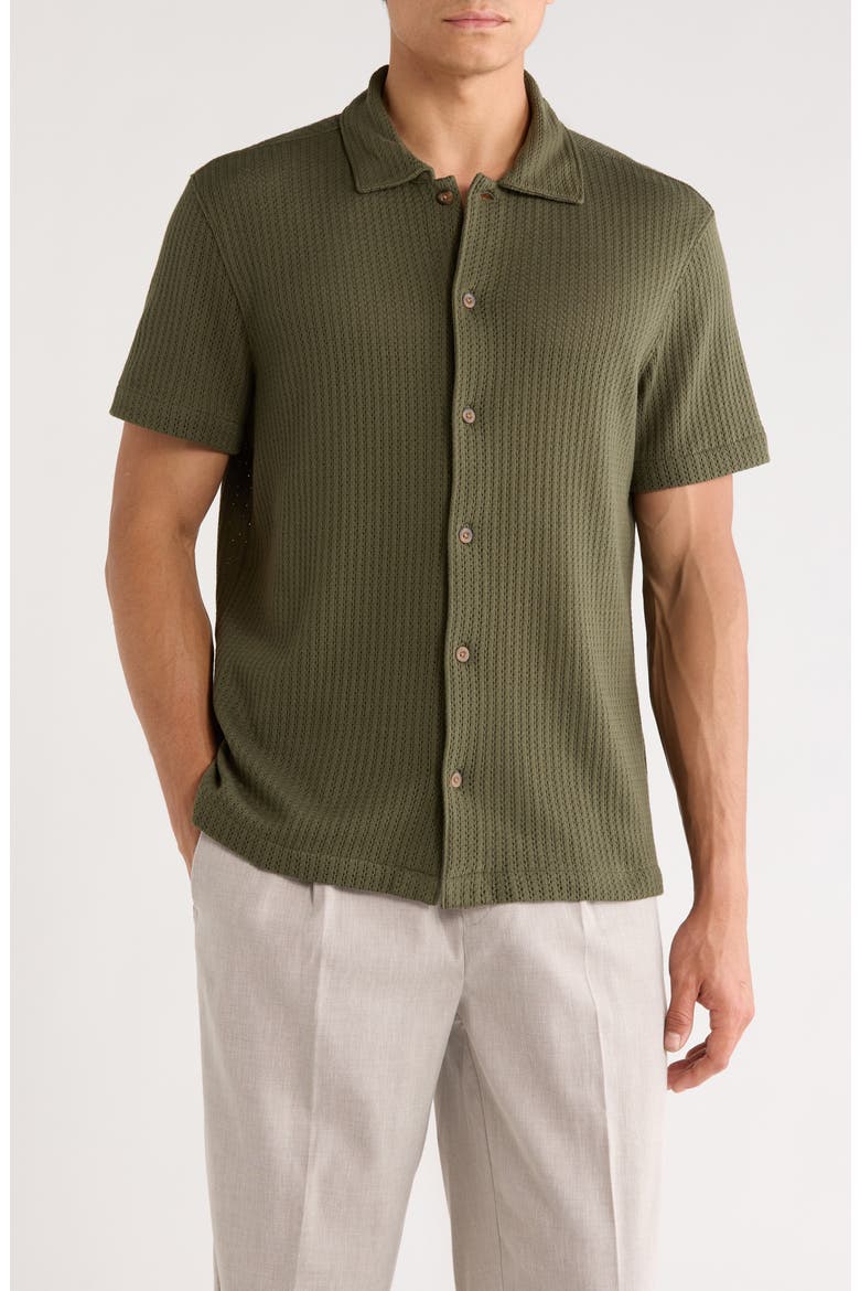 Cotton Blend Pointelle Button-Up Shirt, Main, color, COULTER GREEN