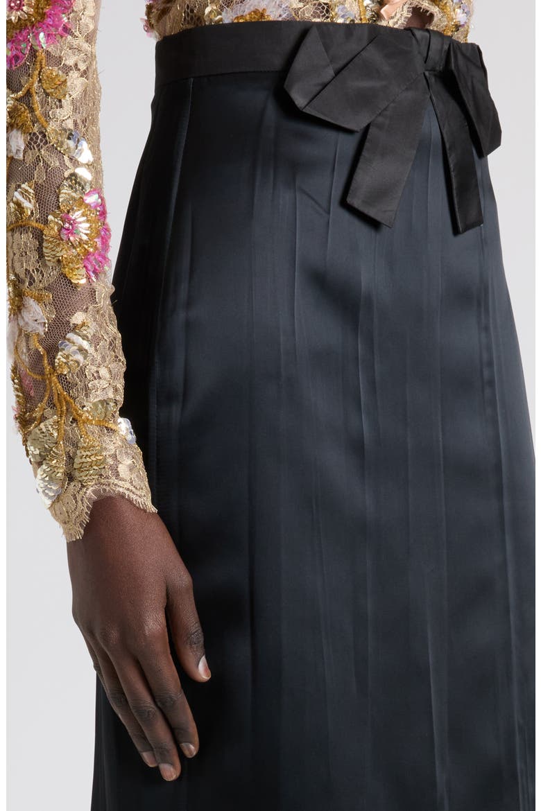Bow Detail Satin Midi Skirt, Alternate, color, BLACK