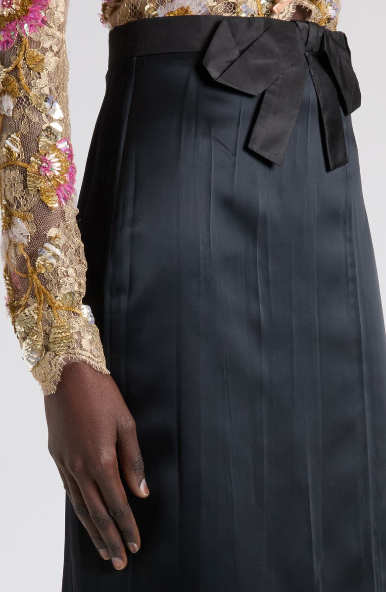 Valentino Bow Detail Satin Midi Skirt, Alternate, color, Black