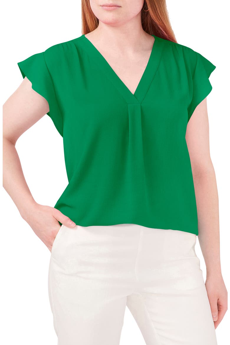 Print Flutter Sleeve Blouse, Main, color, LUSH GREEN