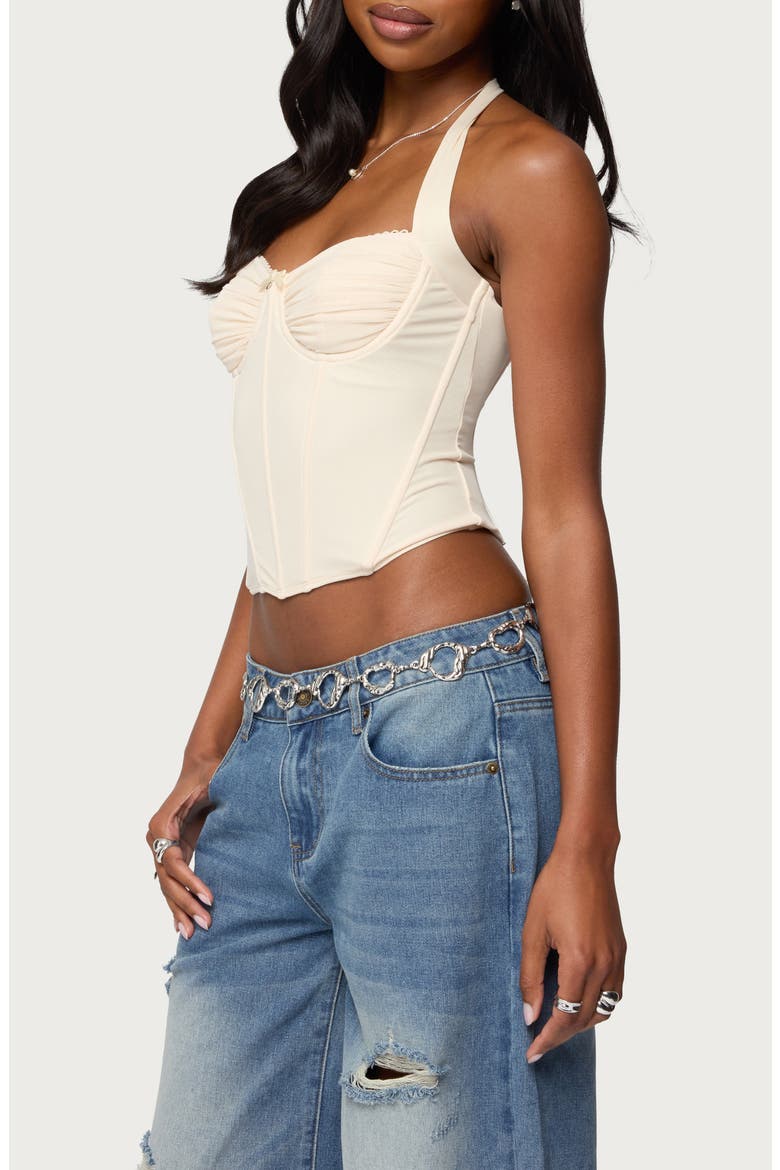 Abigail Ruched Corset Halter Top, Alternate, color, BEIGE