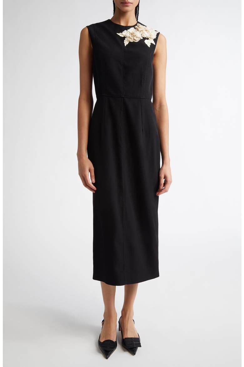 Embroidered Wool Pencil Cocktail Dress, Main, color, BLACK