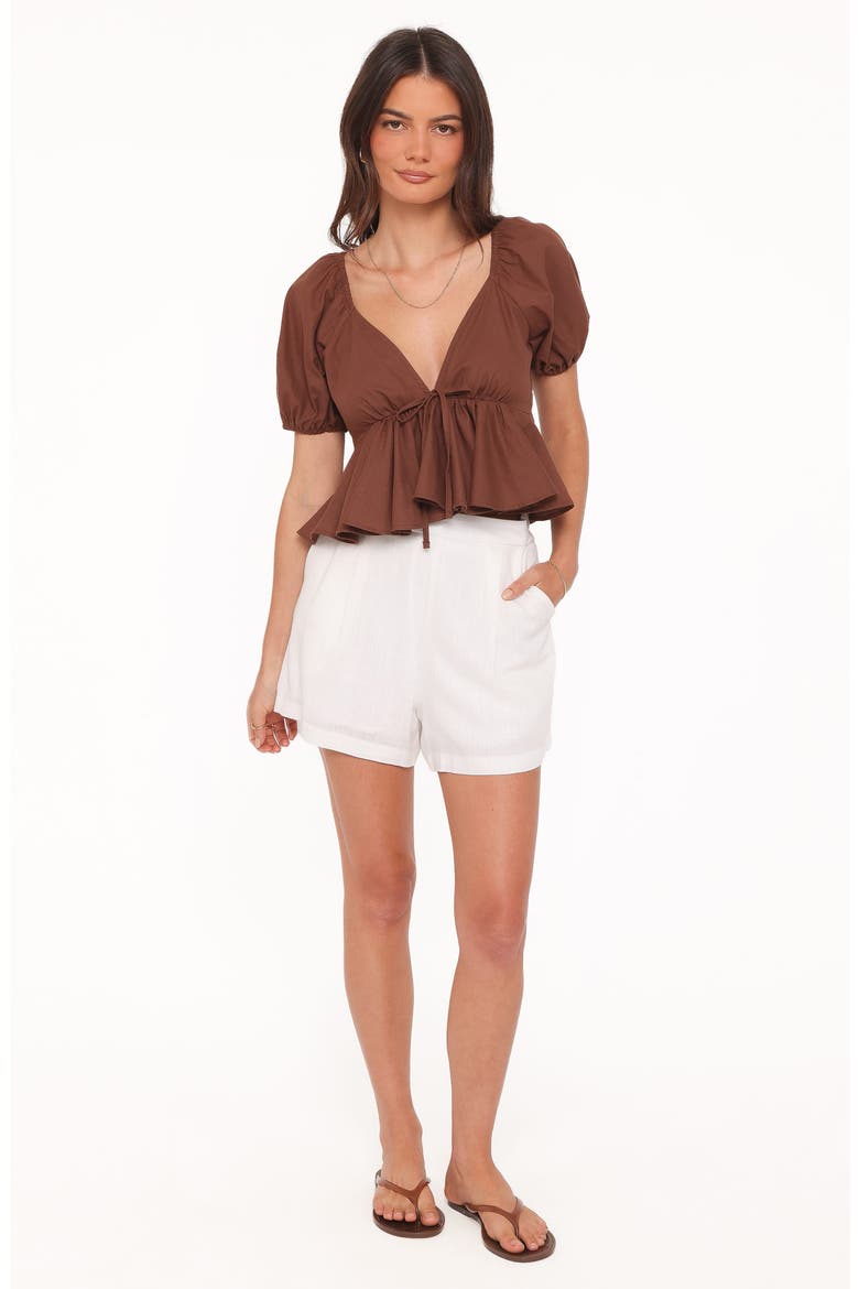 Brienne Tie Front Cotton Peplum Top, Alternate, color, CHOCOLATE