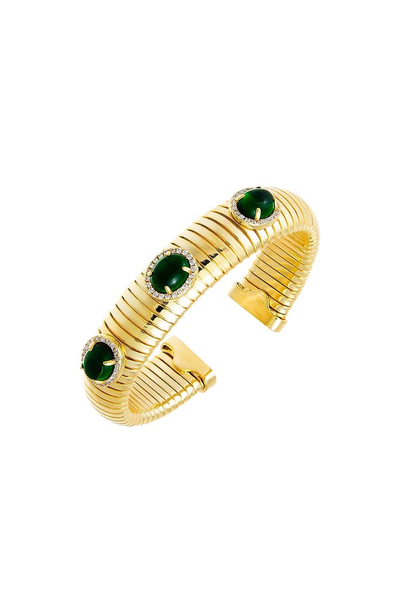 BY ADINA EDEN Colored Pave Triple Stone Wide Snake Bangle Bracelet, Main, color, 