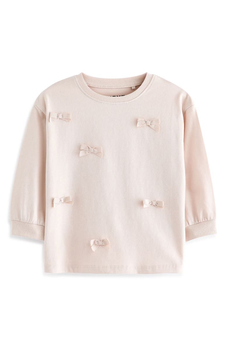 NEXT Kids' Bow Embellished Long Sleeve Cotton T-Shirt, Main, color, Pink