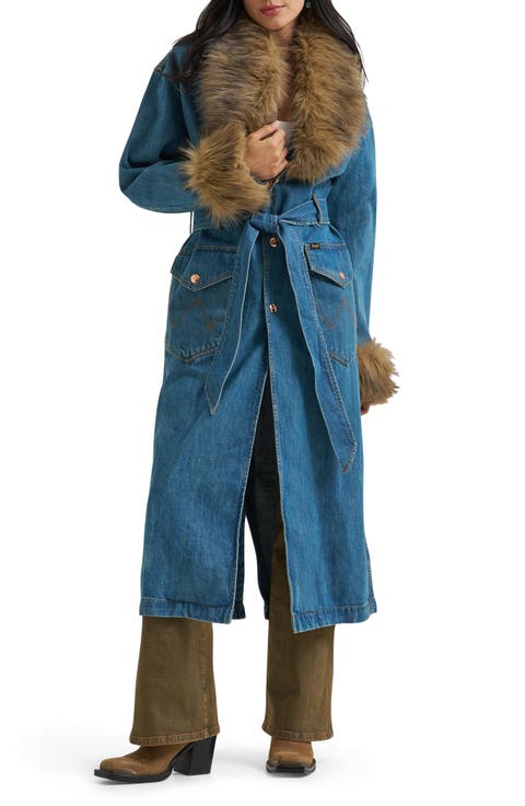 Faux Fur Trim Denim Coat
