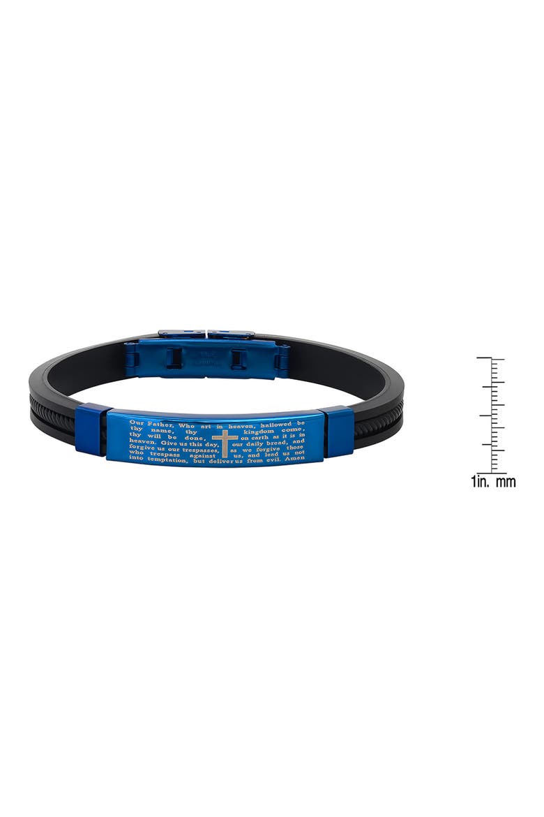Men's Blue IP Stainless Steel Lord's Prayer Black Rubber Bracelet, Alternate, color, BLUE/BLACK