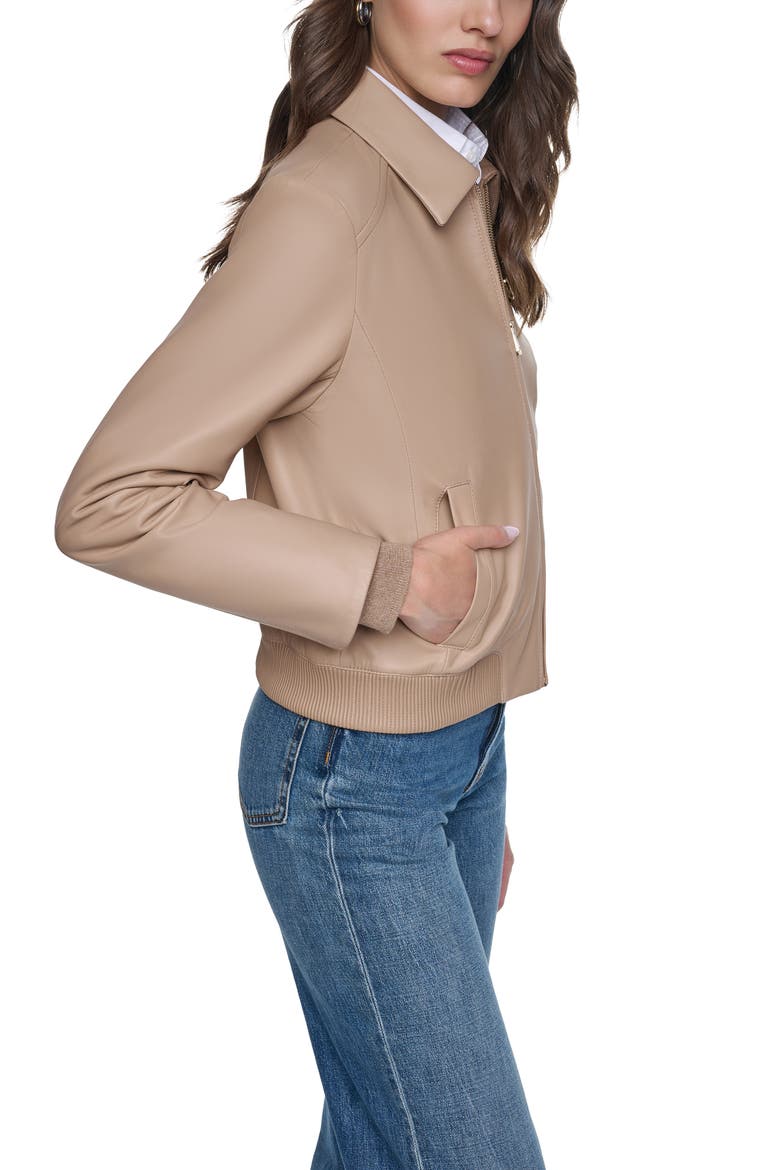 Leather Bomber Jacket, Alternate, color, SESAME