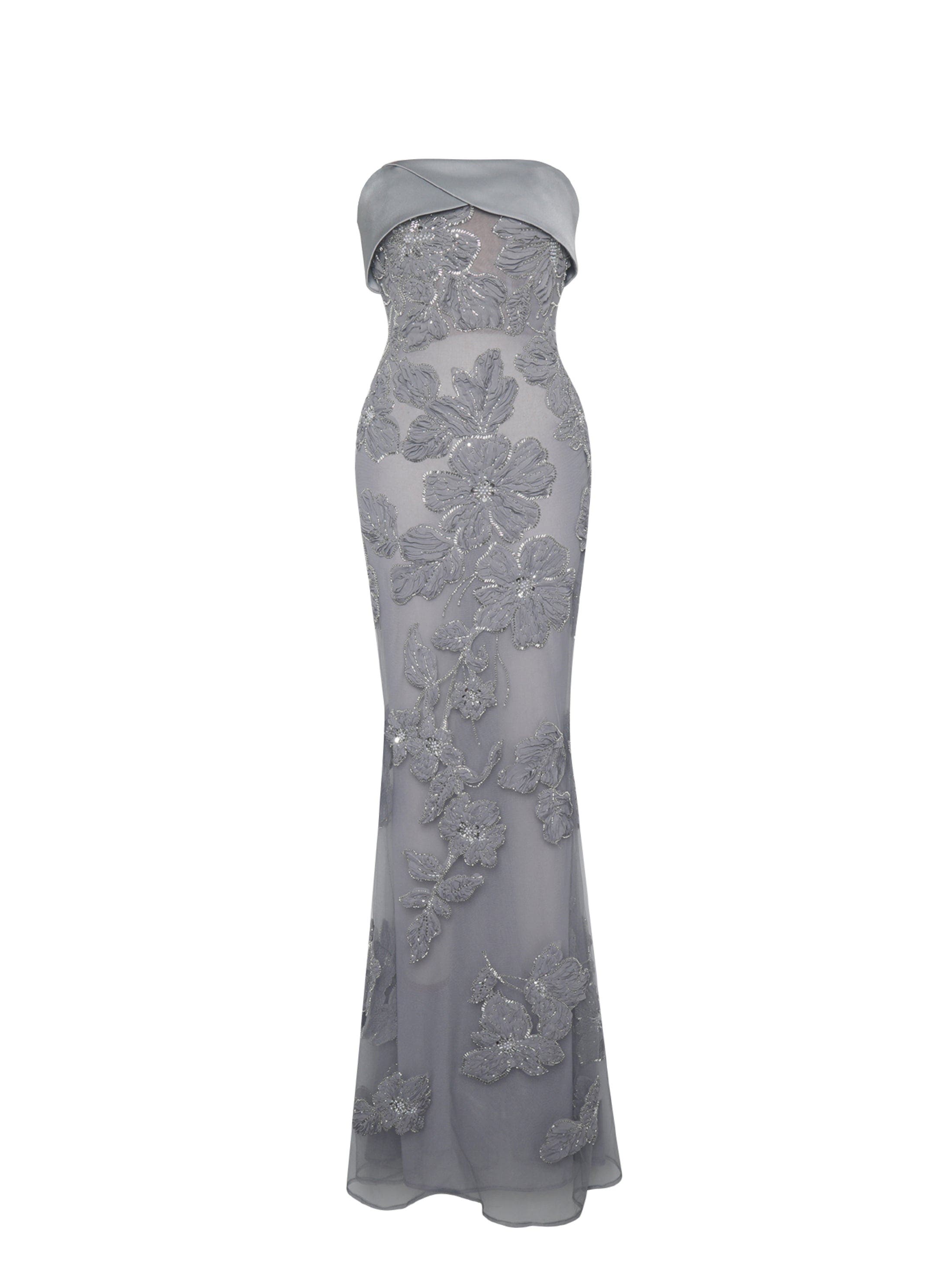 Miss Circle Raphaela Beaded Floral Strapless Mermaid Maxi Dress