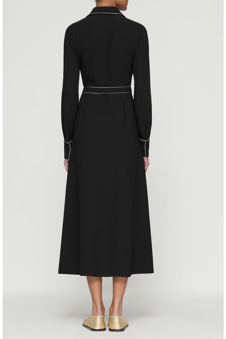 Contrast Piping Long Sleeve Finesse Crepe Belted Shirtdress, Alternate, color, BLACK