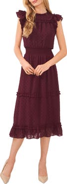 CeCe Clip Dot Flutter Sleeve Midi Dress