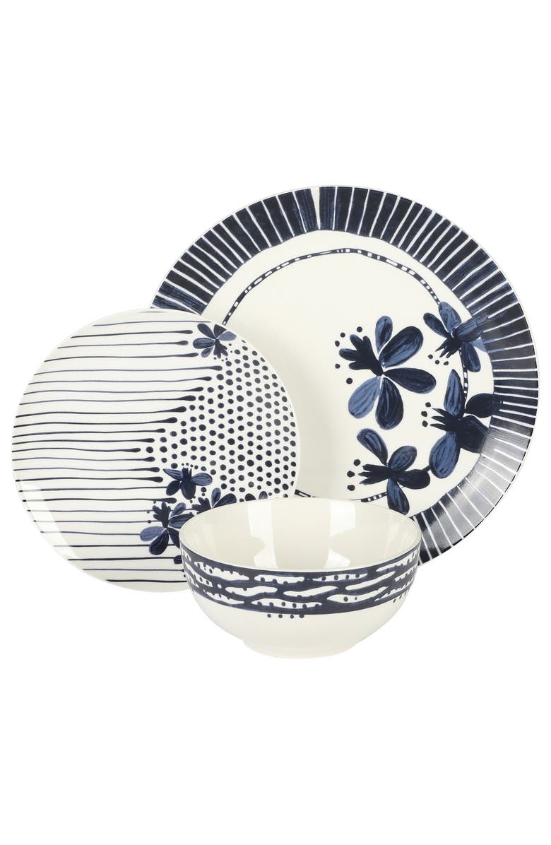 Gibson Home Eliza 12 Piece Ceramic Dinnerware Set, Alternate, color, Blue