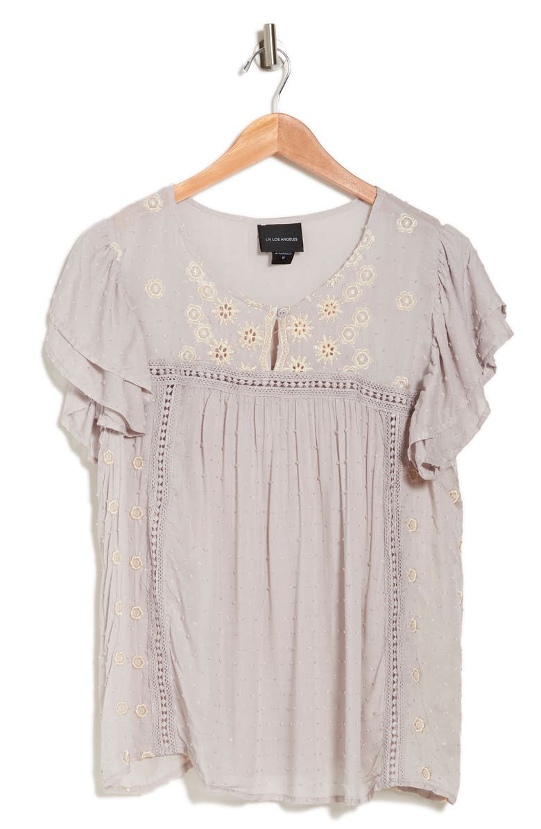 Forgotten Grace Flutter Sleeve Embroidered Swiss Dot Blouse, Alternate, color,