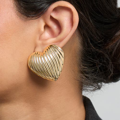 Bcbg Ribbed Heart Button Earrings In Gold