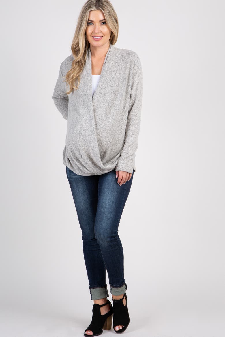 Knit Draped Wrap V-Neck Nursing Top, Alternate, color, Beige