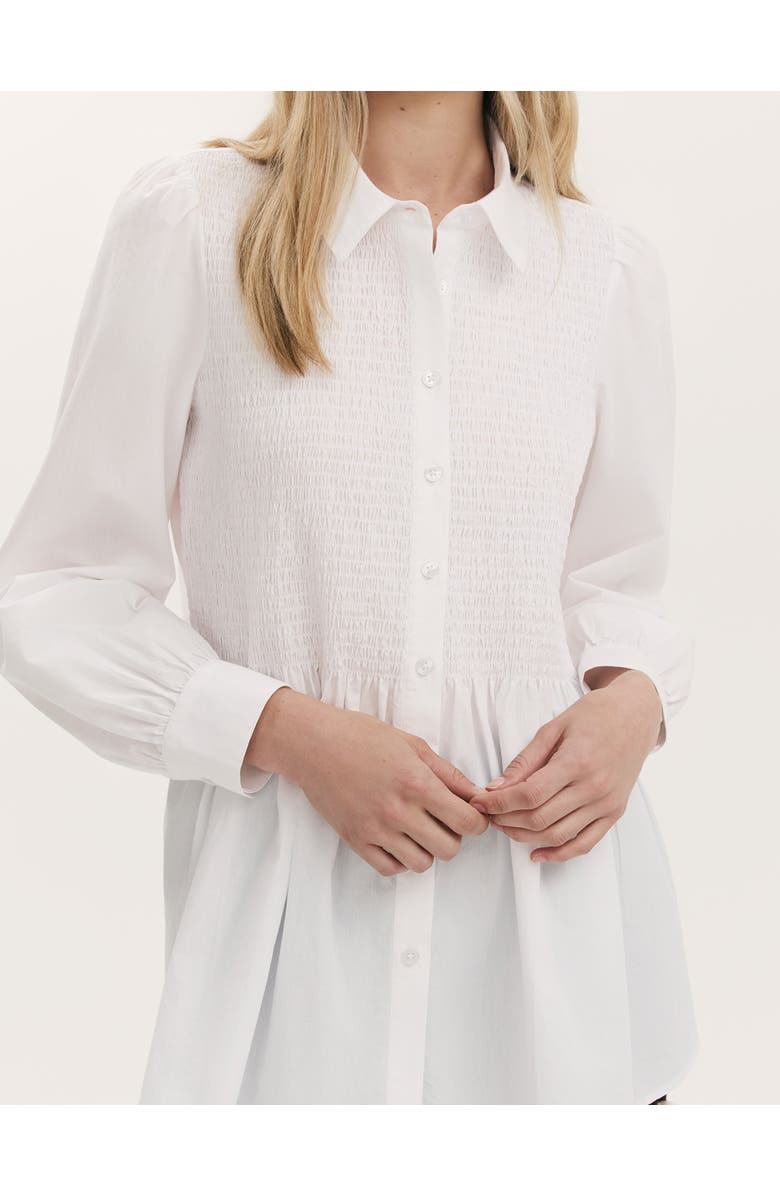 Finery London Melissa Shirred Cotton Shirt, Alternate, color, White