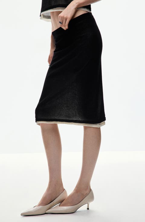 Colorblock Knit Midi Skirt