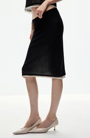 MANGO Colorblock Knit Midi Skirt