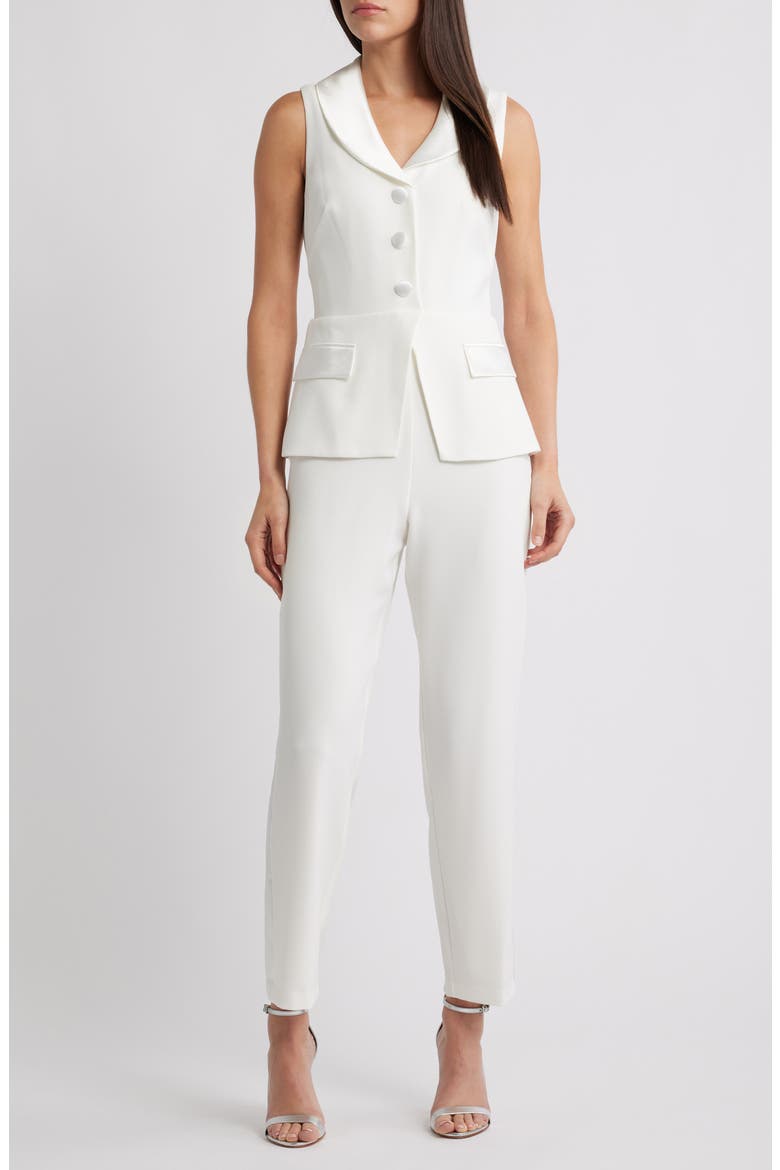 Sleeveless Peplum Waistcoat Jumpsuit, Main, color, IVORY