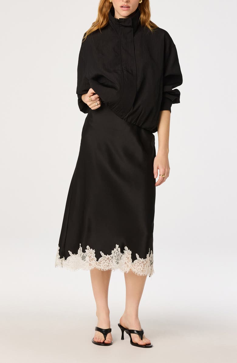 ASTR the Label Blossom Lace Trim Midi Skirt, Alternate, color, Black