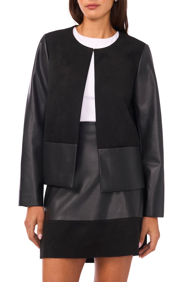 Faux Suede & Faux Leather Jacket, Main, color, RICH BLACK