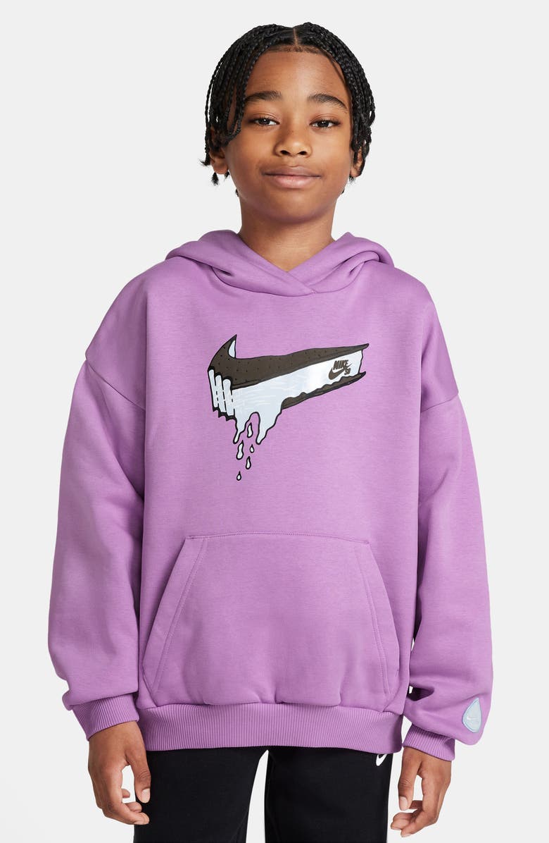 Nike Kids' SB Easy-On Oversize Fleece Hoodie, Main, color, Rush Fuchsia/ Blue Void
