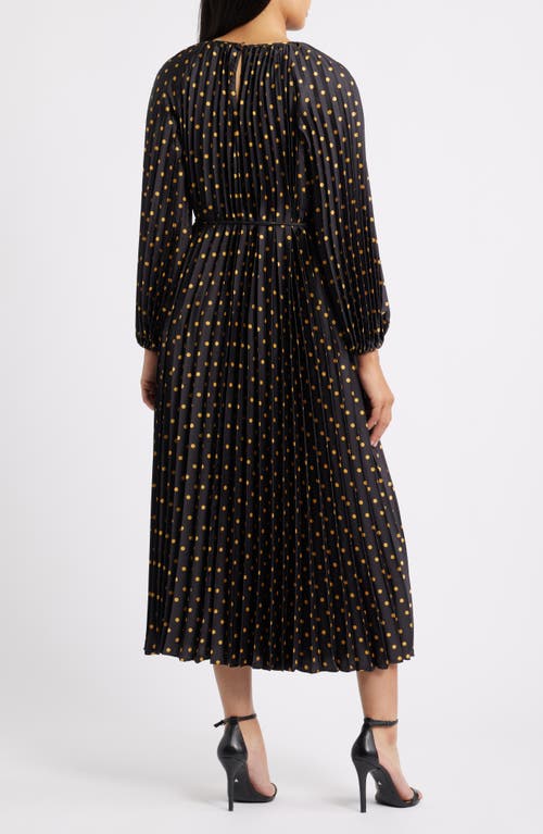 Julia Jordan Pleated Metallic Polka Dot Long Sleeve Dress In Black