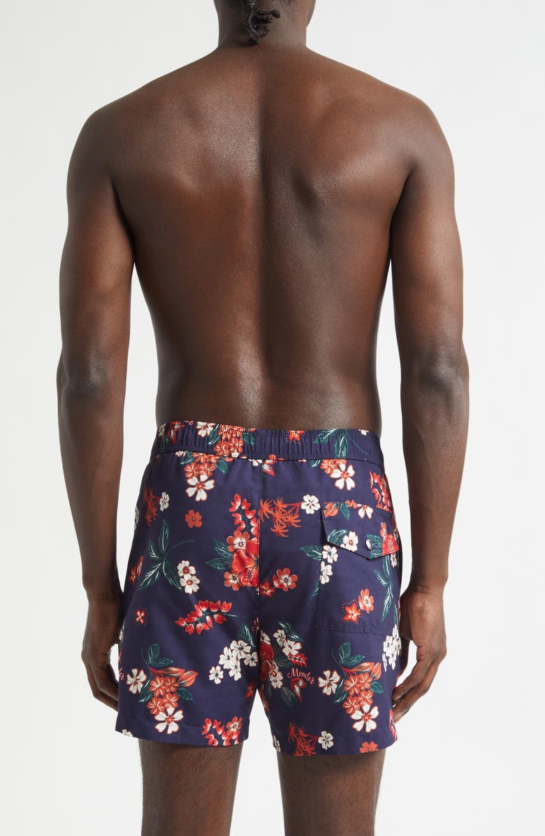 Moncler Floral Swim Trunks, Alternate, color, Navy/ Red Floral