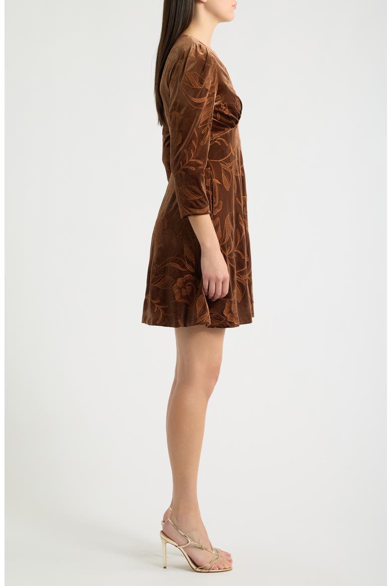 Long Sleeve Embroidered Velvet Dress, Alternate, color, CHOCOLATE