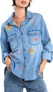 Billy T Happy Meadow Embroidered Denim Graphic Button-Up Shirt