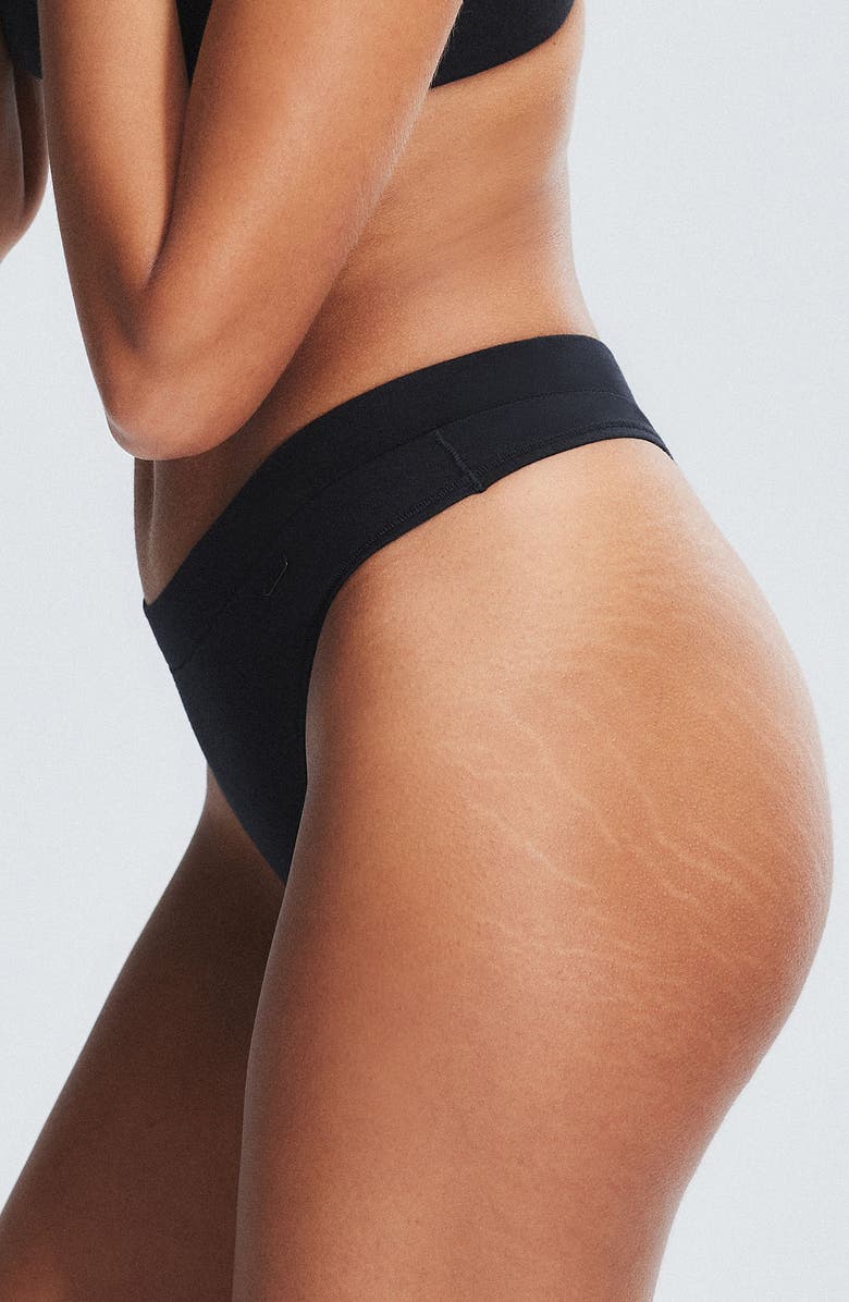 SAVAGE X FENTY Stretch Cotton Essentials Thong, Alternate, color, Caviar