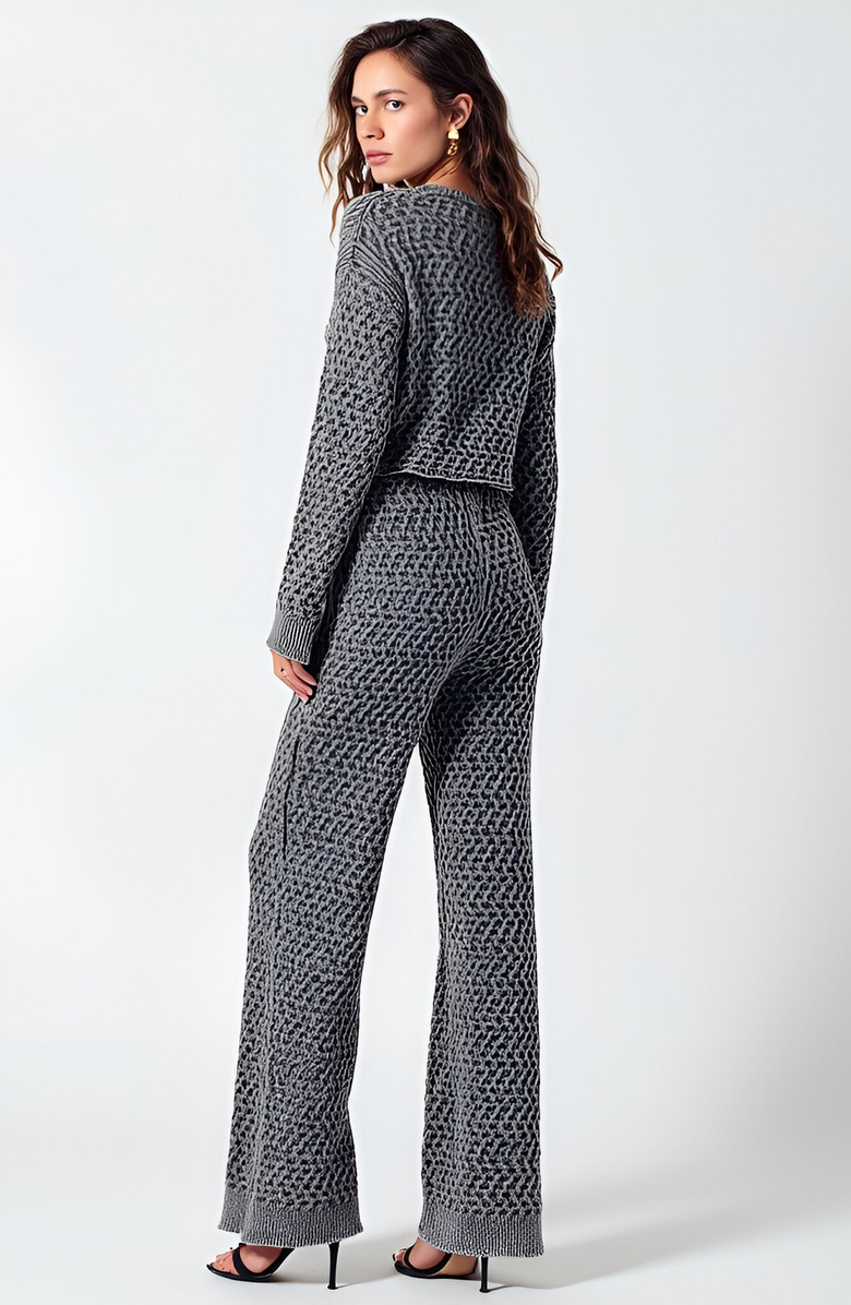 Modenaire Textured Knit Sweater Set with Crewneck Pullover and Wide-Leg Pants, Alternate, color,