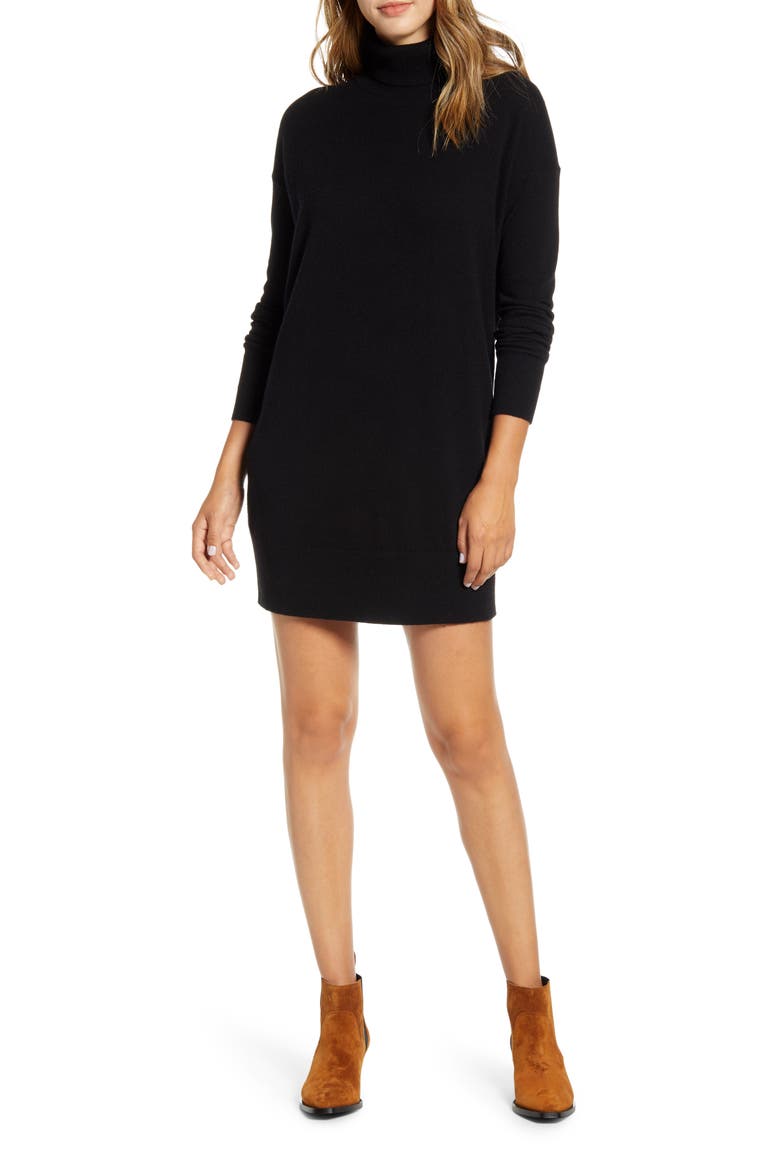 The Cashmere Turtleneck Sweater Dress, Alternate, color, BLACK