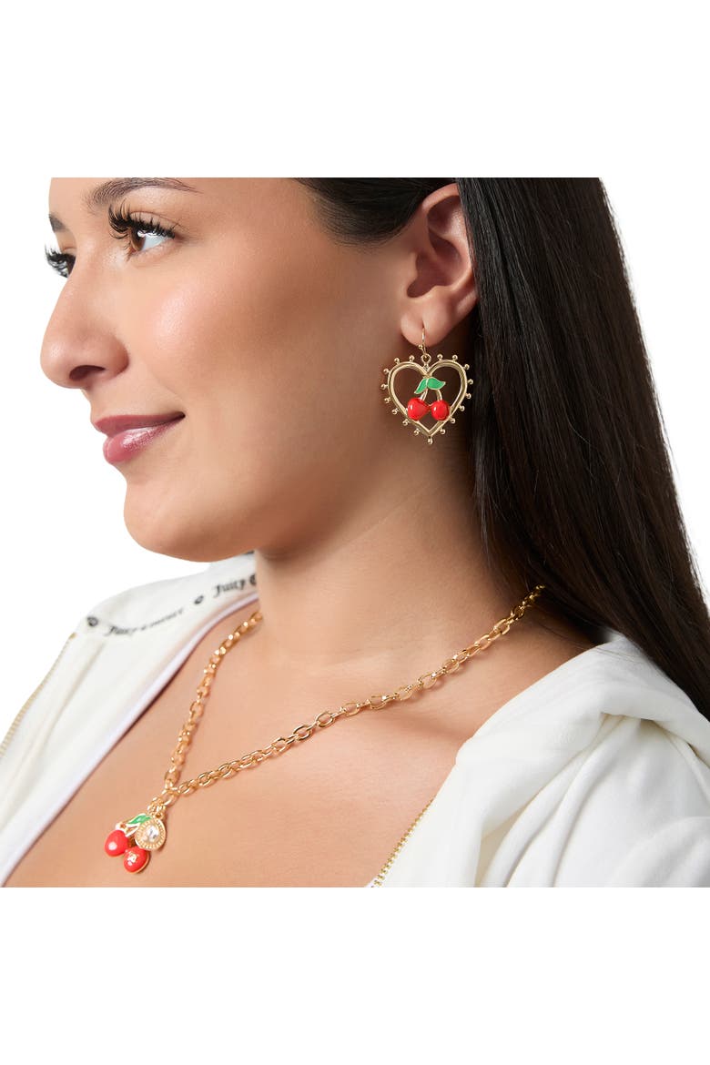 Cherry Heart Drop Earrings, Alternate, color, Gold tone, red