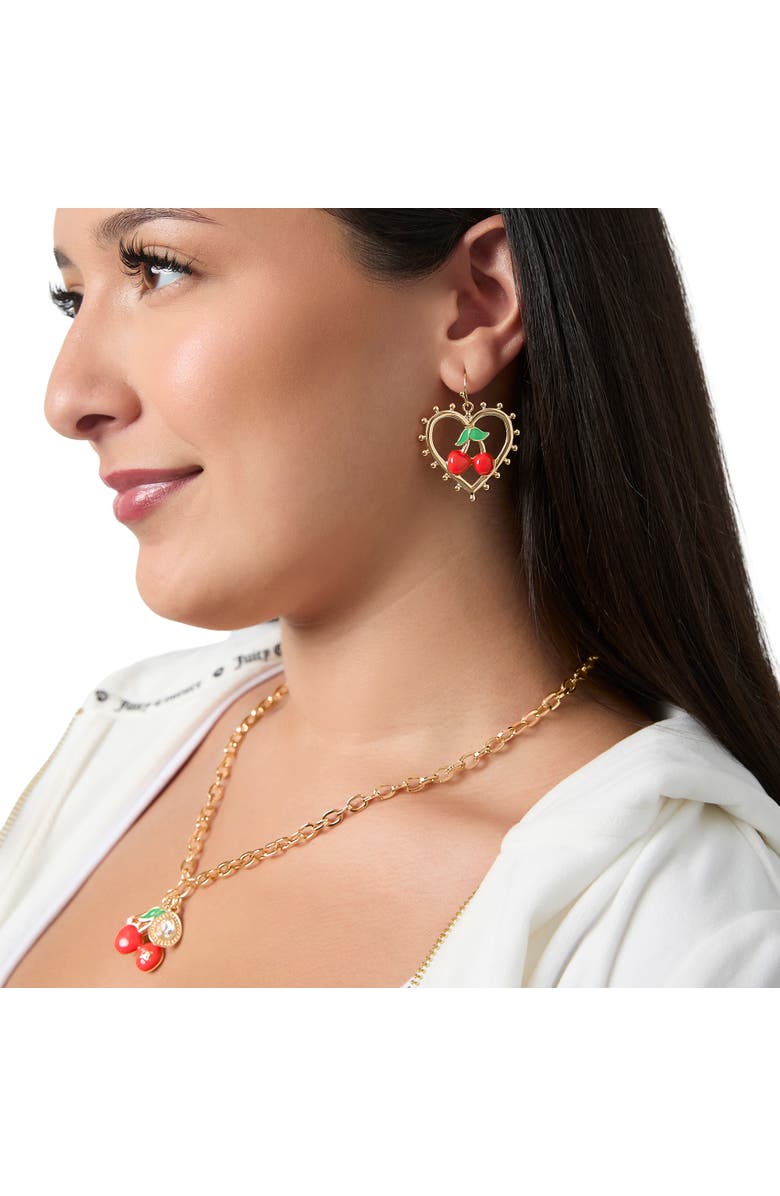 Juicy Couture Cherry Heart Drop Earrings, Alternate, color, Gold Tone, Red