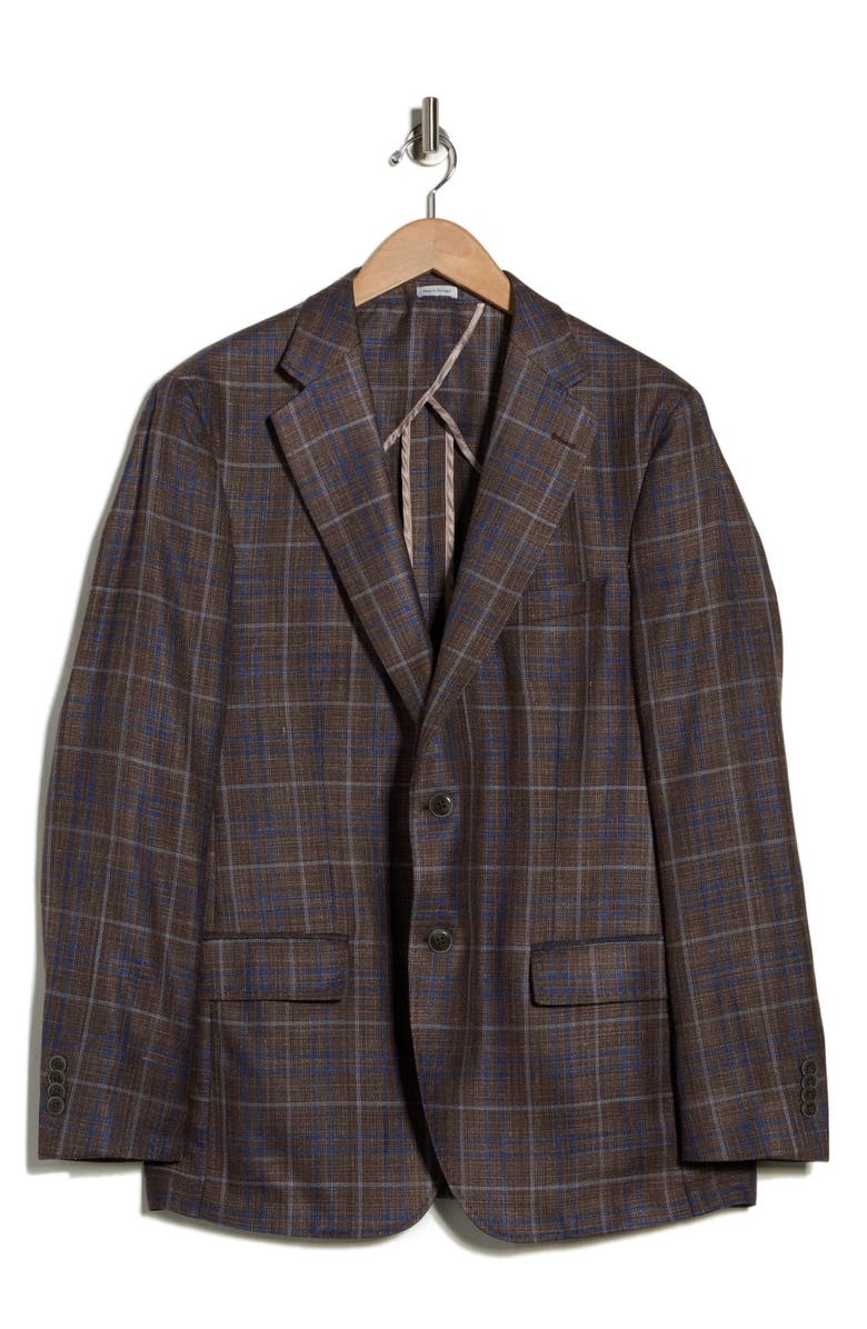 Peter Millar Plaid Wool Blend Sport Coat, Alternate, color, Brown