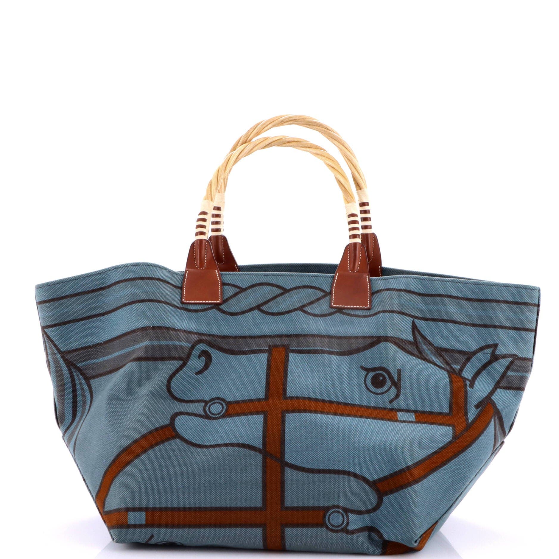 Sac Steeple Tote Printed Toile with Wood, Alternate, color, Blue