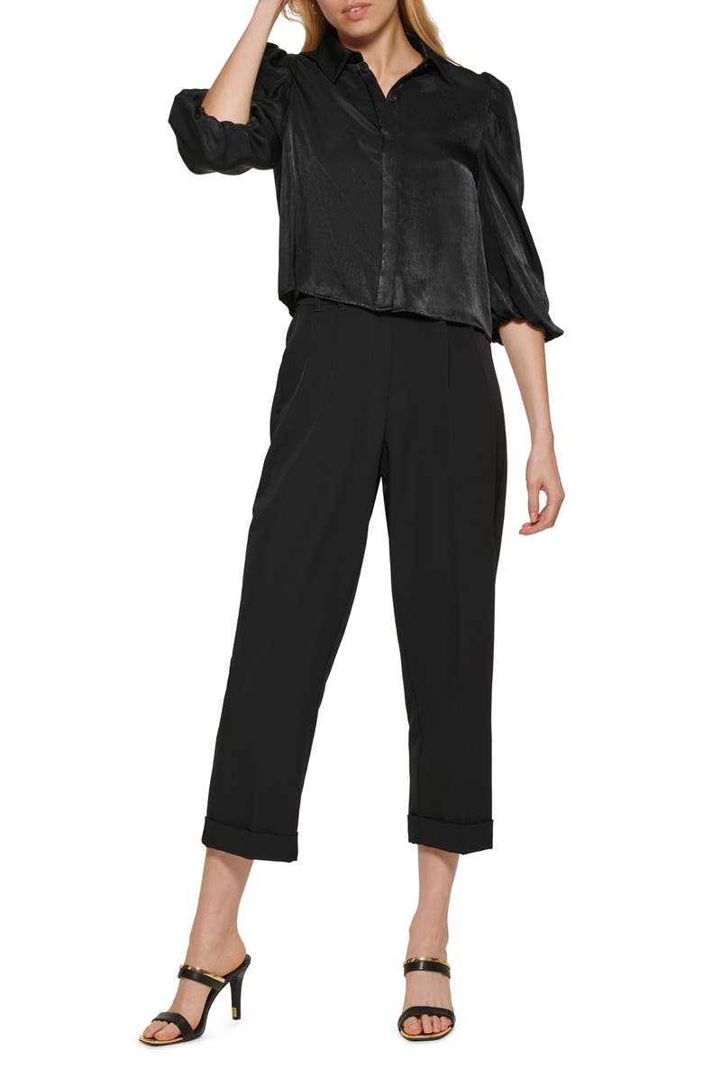 DKNY Puff Sleeve Crop Satin Blouse, Alternate, color,