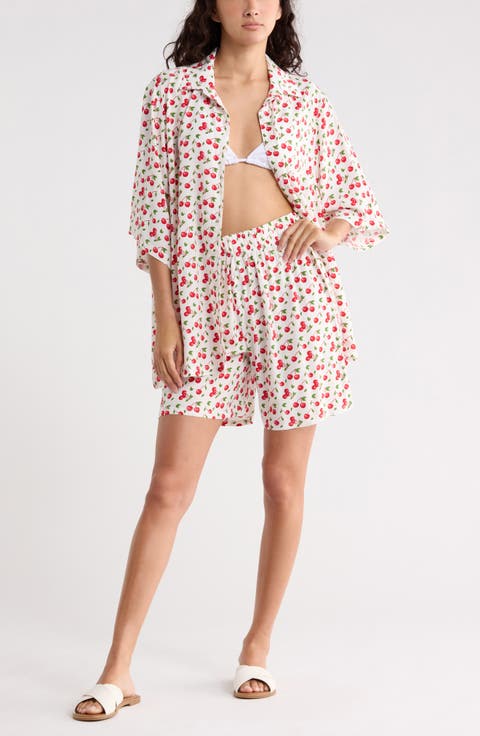 Easy Printed Cover-Up Shirt & Shorts Set