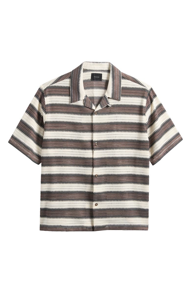 PacSun Oversize Textured Stripe Camp Shirt, Alternate, color, Cream/ Brown/ Black