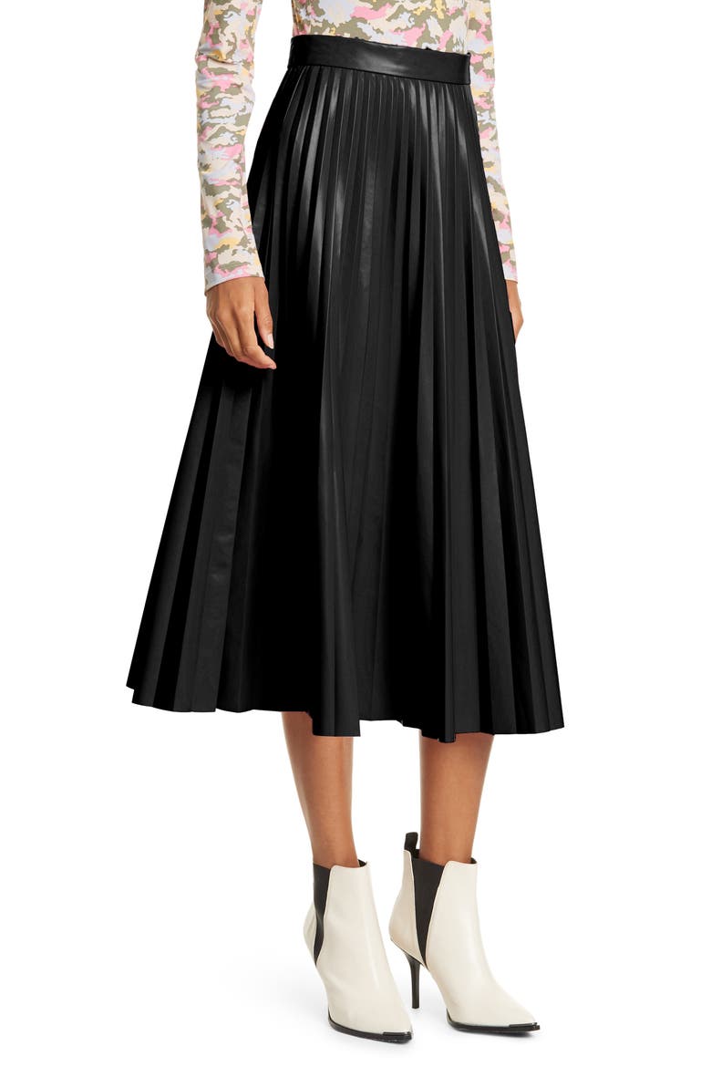 Pleated Faux Leather Midi Skirt, Main, color, 900 BLACK