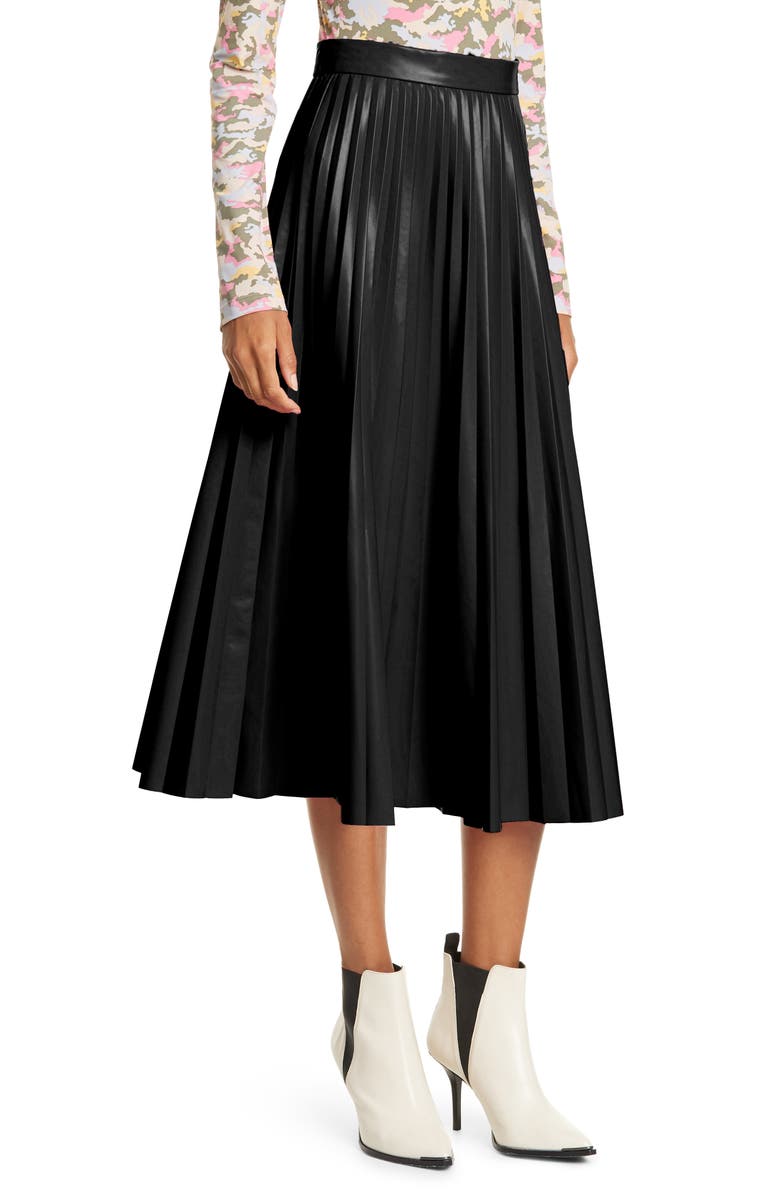 MM6 Maison Margiela Pleated Faux Leather Midi Skirt, Main, color,