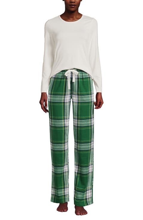 Pajama Set Knit Long Sleeve T-Shirt and Flannel Pants