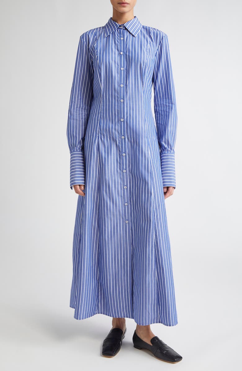Brandon Maxwell The Sammy Stripe Cotton Shirtdress, Alternate, color, Navy Stripe