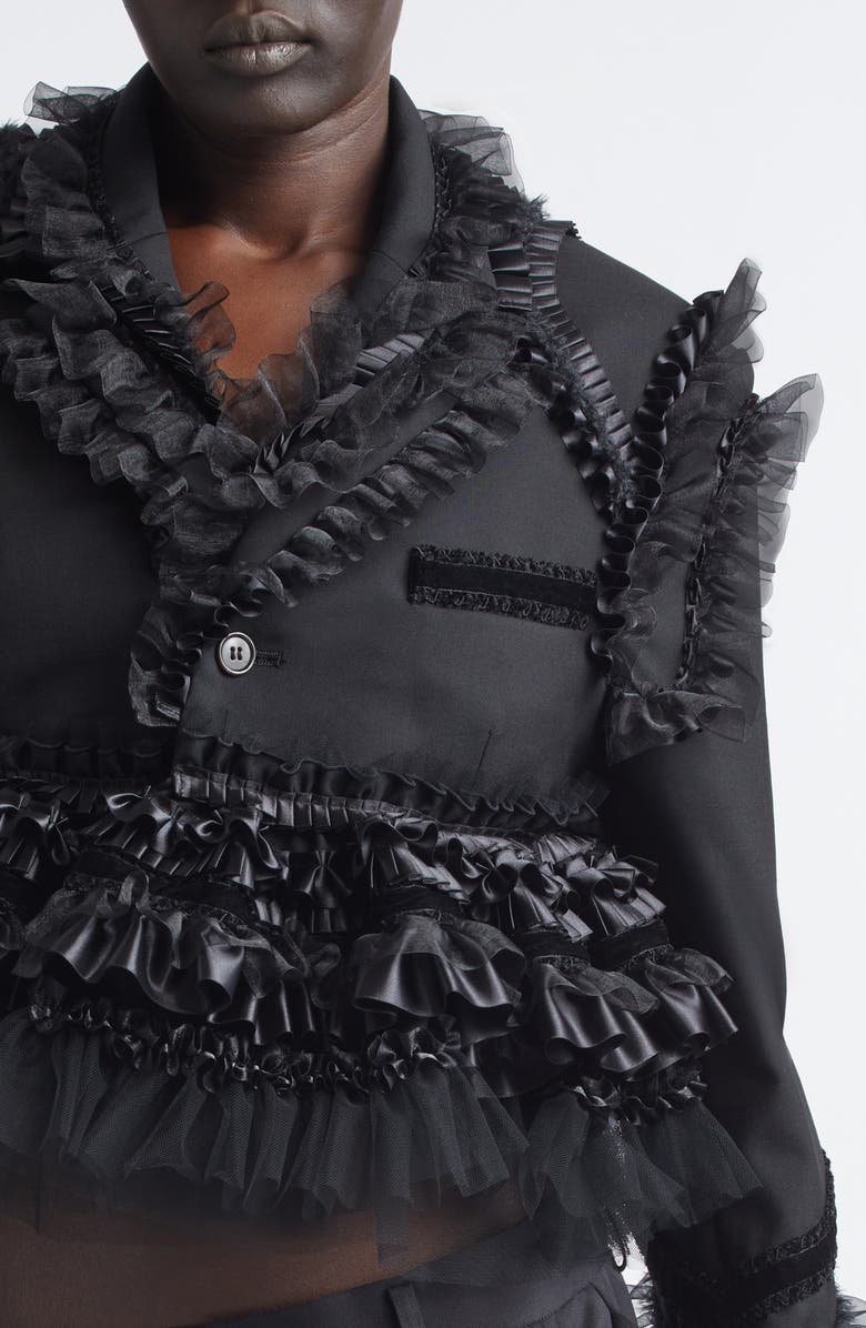 Noir Kei Ninomiya Wool Oxford Crop Jacket, Alternate, color, Black