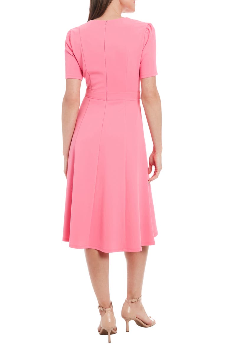 Short Sleeve Fit & Flare Midi Dress, Alternate, color, PINK