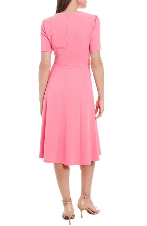Shop London Times Short Sleeve Fit & Flare Midi Dress In Pink