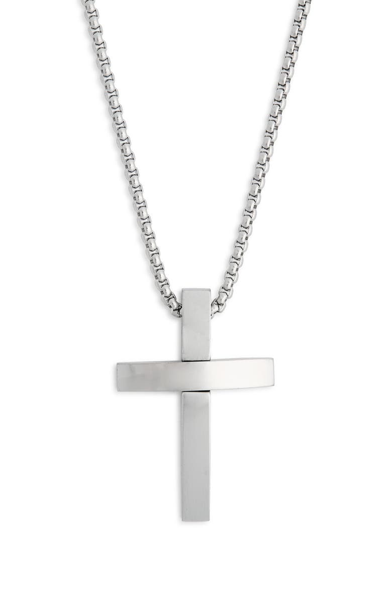 Men's Stainless Steel Dimensional Cross Pendant Necklace, Alternate, color, STAINLESS