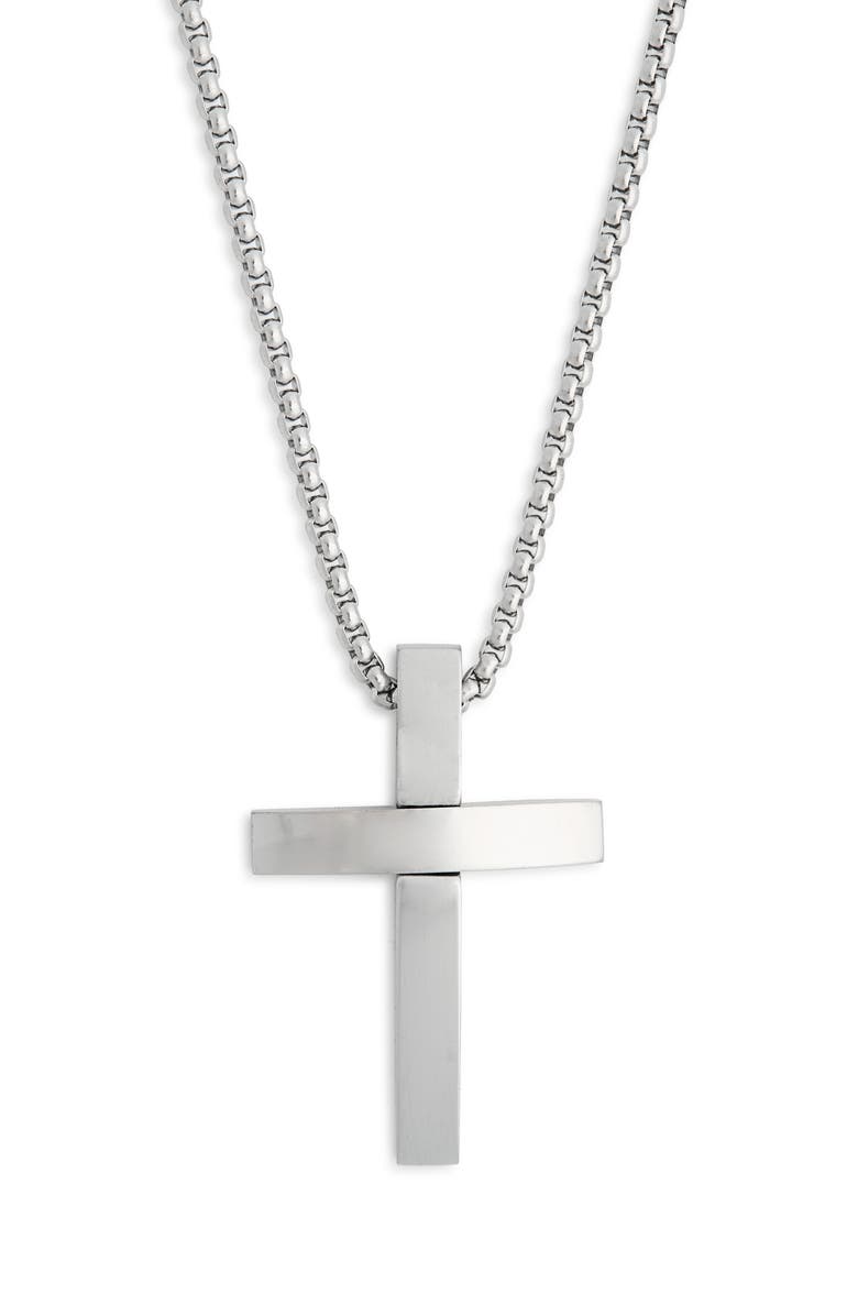 NORDSTROM RACK Men's Stainless Steel Dimensional Cross Pendant Necklace, Alternate, color, Stainless