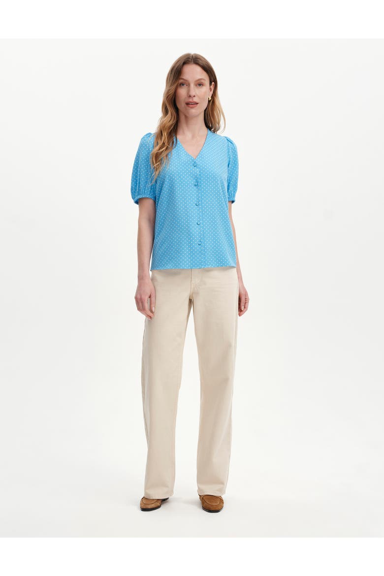 Fleur Short Sleeve Button Through Top, Alternate, color, Blue Spot